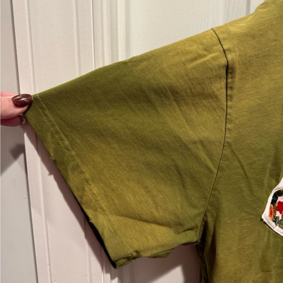 FOUND Casual Olive Short Sleeve Boho Embroidered Tee Size XL - Picture 12 of 14